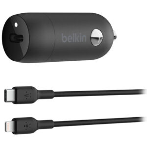 Belkin Chargeur 30W pour allume-cigare avec câble USB-C vers Lightning (Noir)